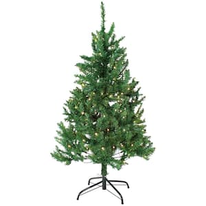 Sunnydaze 4 ft. Green Pre-Lit Artificial Slim Tree with Hinged Branches