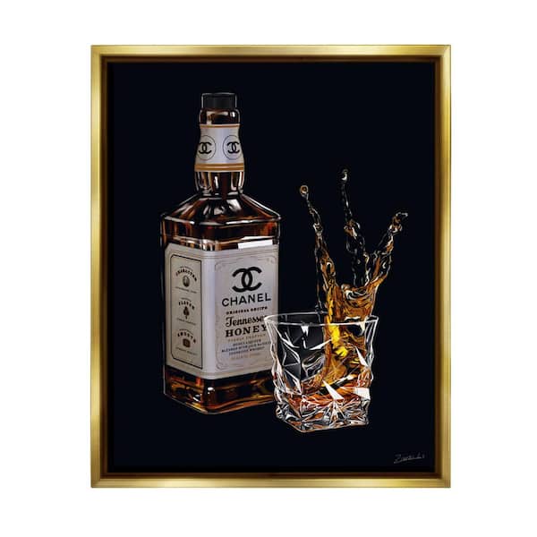 The Stupell Home Decor Collection Splashing Liqueur Glam Whiskey Bottle Design By Ziwei Li Floater Frame Food Art Print 21 in. x 17 in.