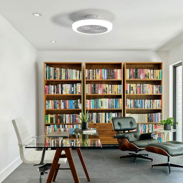 18 in. White Flush Mount Bladeless Ceiling Fan with LED Light, 6 Speed Wind and Remote Control Reversible DC Motor