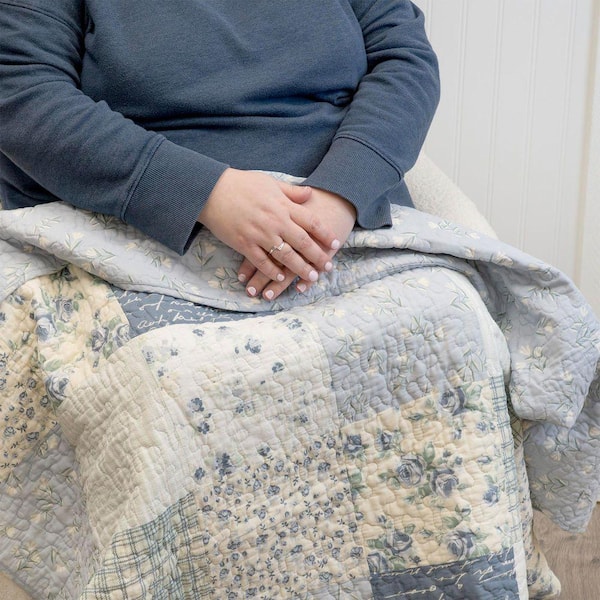 Blue Pastures Blue and White Cotton Lap Quilt Throw Blanket