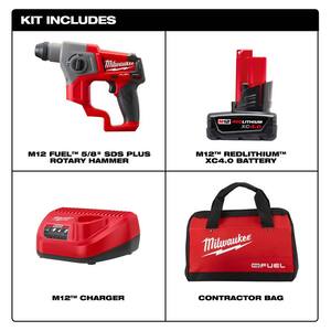 M12 FUEL 12V Lithium-Ion Brushless Cordless 5/8 in. SDS-Plus Rotary Hammer Kit with One 4.0Ah Battery and Bag