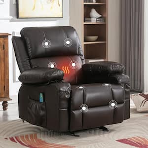 Dark Brown Swivel Manual Massage Recliner Heat Ergonomic Lounge Sofa Chair with Side Pocket, Cup Holder, USB Charge Port
