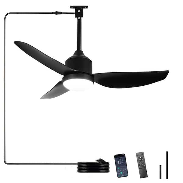 42 in. Black 3 Blades Downrod Mount Waterproof Standard Ceiling Fan with Light for Outdoor Patio Dimmable Included APP