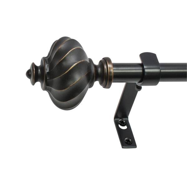 Montevilla Ribbed Knob 86 in. - 128 in. Adjustable Curtain Rod 5/8 in. in Black Oil with Finial
