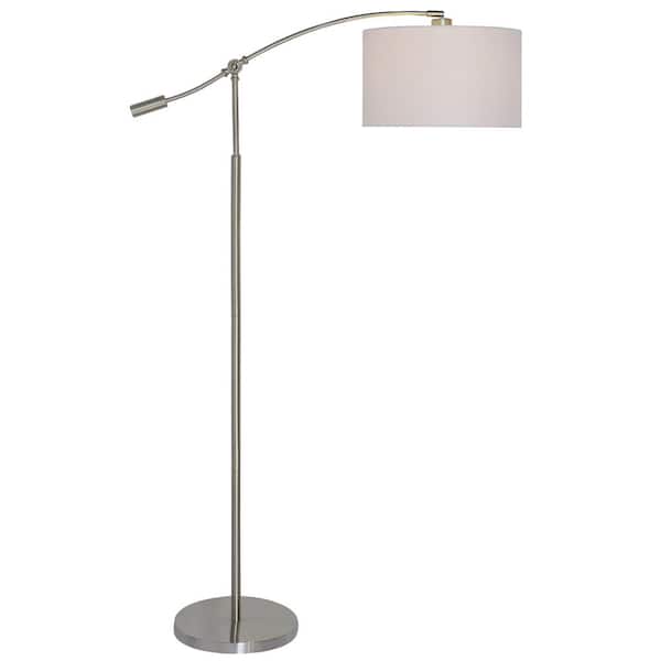 Hampton Bay 63.75 in. Brushed Steel Adjustable Height Arc Lamp with White Fabric Shade