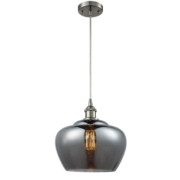 Innovations Fenton 1-Light Brushed Satin Nickel Bowl Pendant Light with Plated Smoke Glass Shade