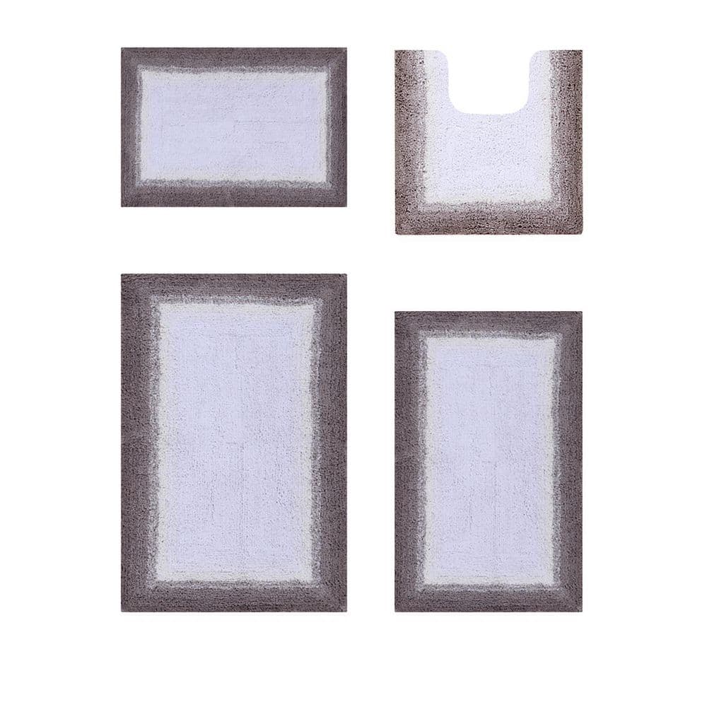Beige and Gray Cotton Ombre Bathroom Rug Set