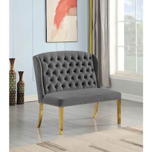 Hana Gray Dining Bench Solid Back in Gold 47 in. W