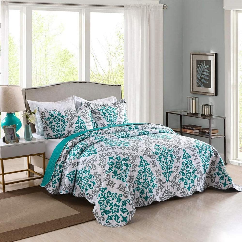 MarCielo A17 Turquoise Paisley Polyester King Size Quilt Bedspread Set A17 KK The Home Depot