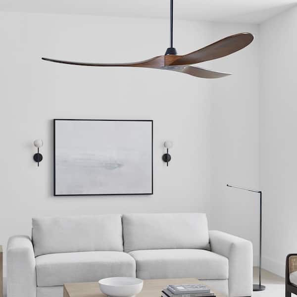 Maverick Max 70 in. Indoor/Outdoor Matte Black Ceiling Fan with Dark Walnut Balsa Blades, DC Motor and Remote Control