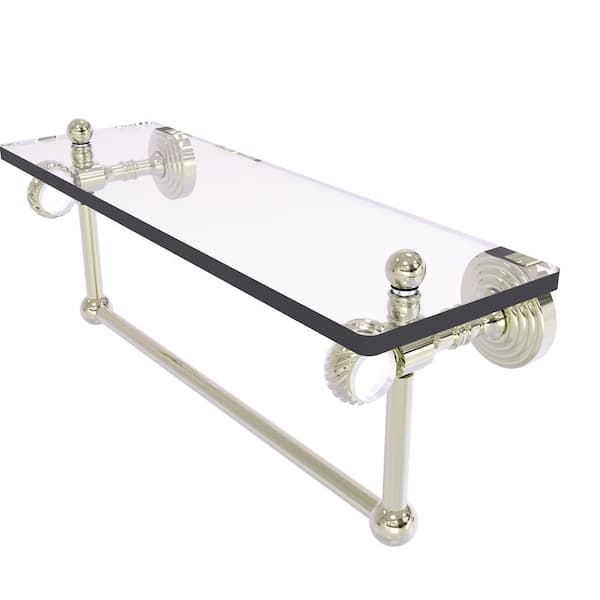 Allied Brass Pacific Grove 16 in. W x 6.4 in. H x 5.13 in. D Glass Rectangular Shelf in Polished Nickel with Towel Bar Twisted Acc.