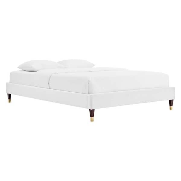 MODWAY Harlow White Velvet Twin Performance Platform Bed Frame