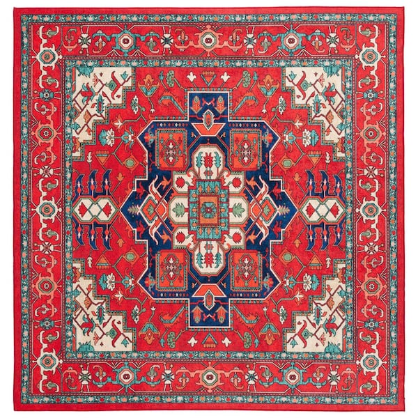 Orlando 7 ft. x 7 ft. Square Red/Beige Persian Medallion Washable Area Rug