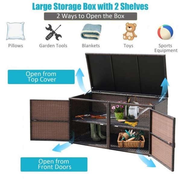 Cisvio 88 gal. Garden Patio Rattan Storage Container Deck Box, Brown