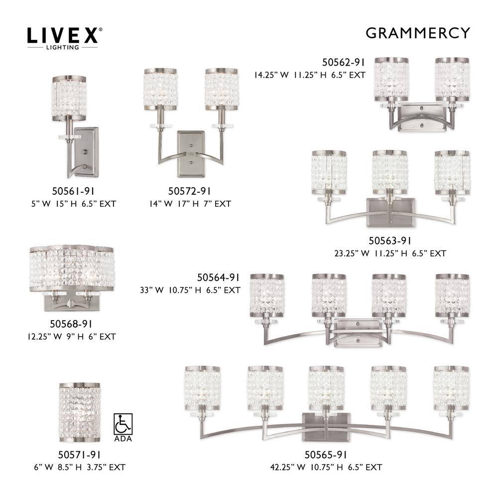 Brushed Nickel 1-Light Sconce with Clear Crystal Shade