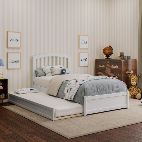 AFI Lucia White Solid Wood Frame Twin Platform Bed with Panel Footboard and Twin Trundle