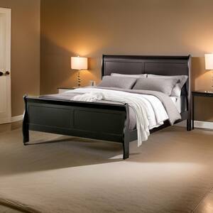 Benjara Ryla Dark Cherry Brown Queen Wood Frame Sleigh Bed with Panel ...