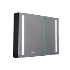 34 in. W x 26 in. H Rectangular Aluminum Frontlit LED Medicine Cabinet with Mirror, Temperature Adjustable, US Plug