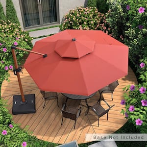 11 ft. Octagon All-aluminum 360-Degree Rotation Wood pattern Cantilever Offset Outdoor Patio Umbrella in Brick Red