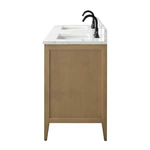 72 in. W x 22 in. D x 34 in. H Double-Sink Bathroom Vanity in Natural Oak with Engineered Marble Top in Arabescato White