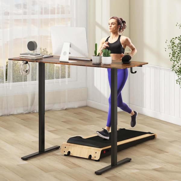 63 in. Brown Metal Desk with Sit Stand Desk Height Adjustable Electric Standing Desk