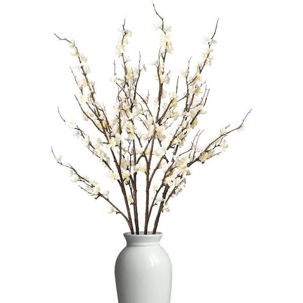 37 in. H White Indoor Artificial Cherry Blossom Branches in Set of 4