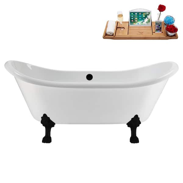 Streamline 71 in. x 31 in. Acrylic Clawfoot Soaking Bathtub in Glossy White with Matte Black Drain and Matte Black Clawfeet