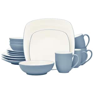 Colorwave Ice 16-Piece Square (Light Blue) Stoneware Dinnerware Set, Service For 4