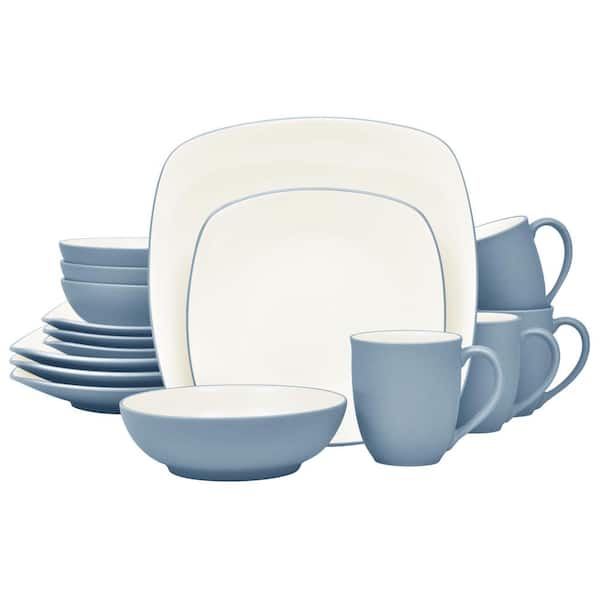 Noritake Colorwave Ice 16-Piece Square (Light Blue) Stoneware Dinnerware Set, Service For 4