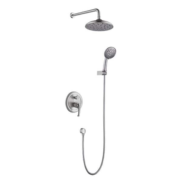 3-Spray Wall Mount Handheld Shower Head 360° Rotating Shower Head 1.8 GPM Anti-scald Valve in Brushed Nickel