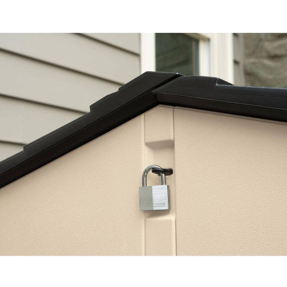 Beige Resin Slide-Lid Outdoor Storage Shed, 96 Cubic Feet