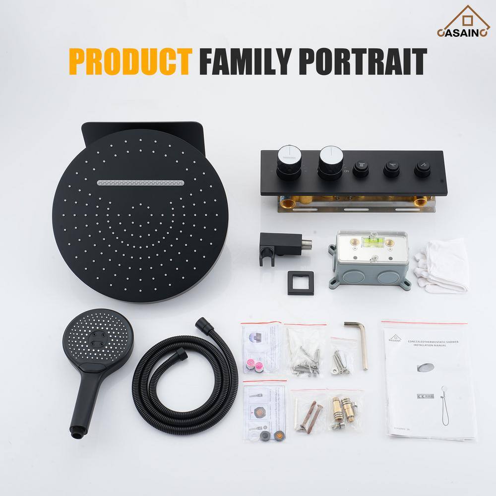 Matte Black Thermostatic Rainfall Shower System with Handheld