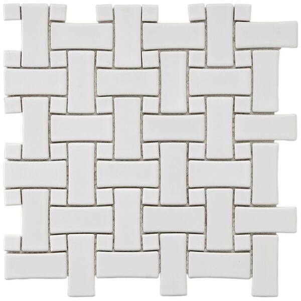 Merola Tile Basket Weave White 9-3/4 in. x 9-3/4 in. x 5 mm Porcelain Mosaic Floor and Wall Tile (6.7 sq. ft. / case)-DISCONTINUED