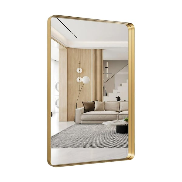 CLAVIE 20 in. W x 28 in. H Medium Square Steel Framed Wall Bathroom Vanity Mirror in Gold