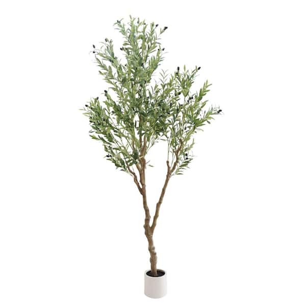 7 ft. Faux Olive Tree, Fake Black Olive Tree with Pot, Outdoor Indoor Tall Artificial Plants Tree Potted for Home Office