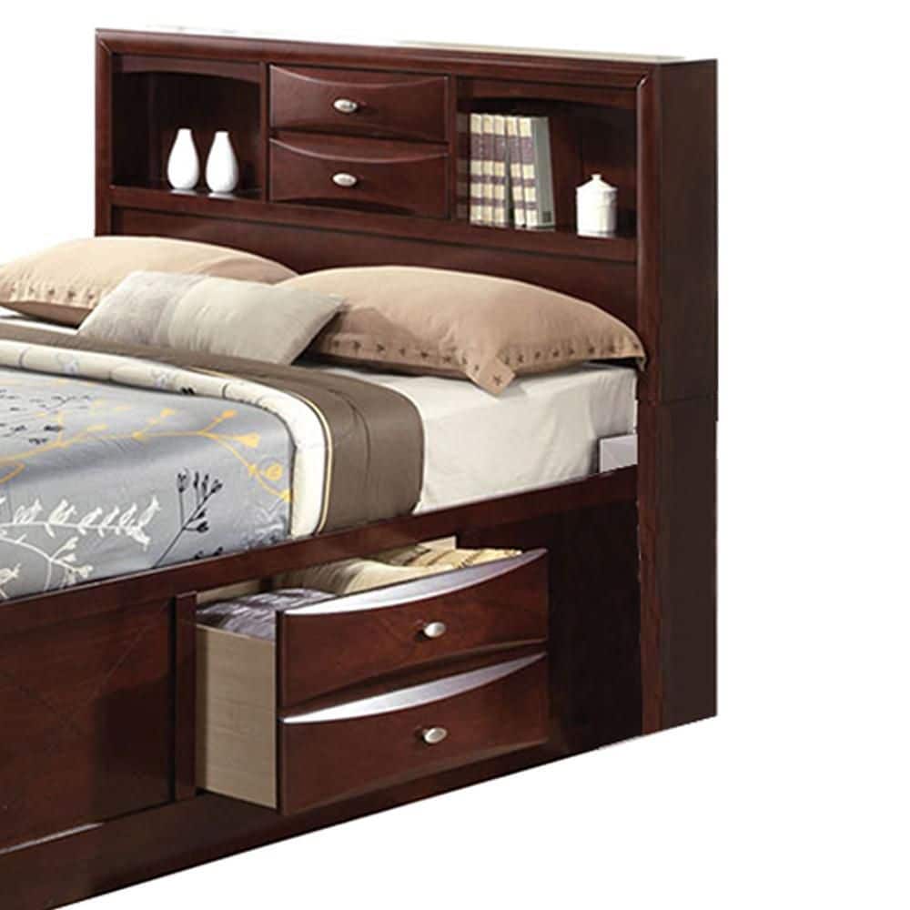Espresso Full Platform Bed with Storage and Bookcase Headboard