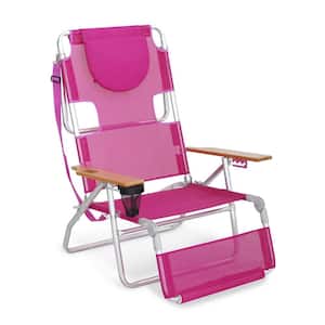 Modern Silver Foldable Metal Outdoor Lounge Chair with Pink Cushions