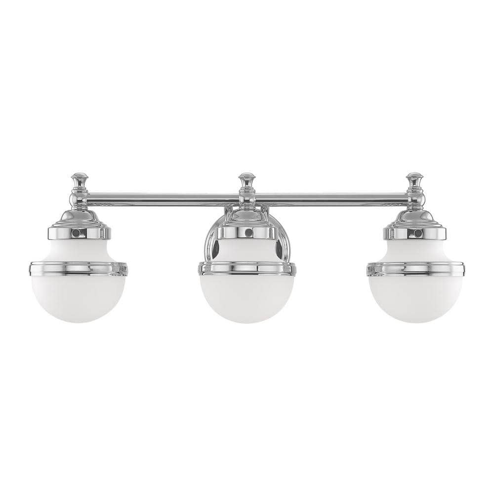 Oldwick Polished Chrome 3-Light Vanity with Satin Opal White Glass
