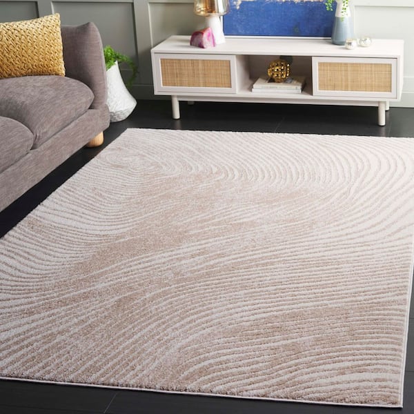 Opal 7 ft. x 7 ft. Ivory/Beige Wavy Swirl square Area Rug