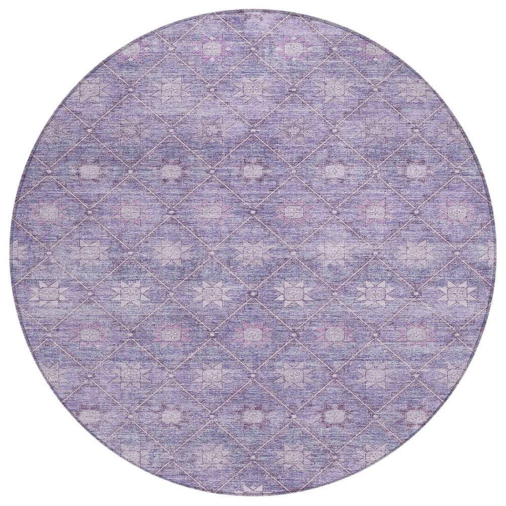Purple Roung Rug Addison Rugs Chantille Machine Washable Indoor/Outdoor Abstract ACN1858 ...