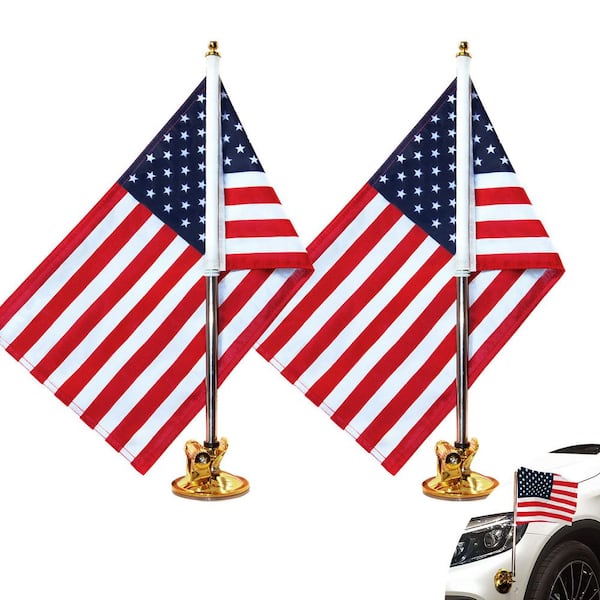 10 in. x 16 in. USA Car Flag with 19 in. Flagpole for Car, Truck, Boat and Vehicle American Flags (2-Pack)