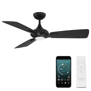 Mykonos 3-52 in. Smart Indoor/Outdoor Matte Black 3-Blade Standard Ceiling Fan Soft White Integrated LED Plus Remote