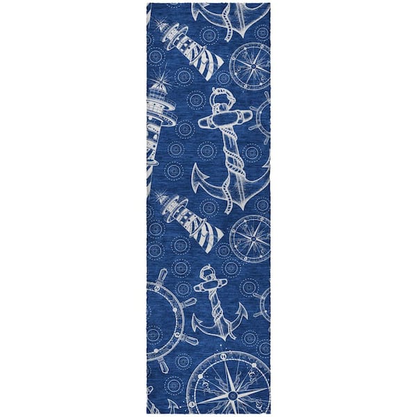 Dream Shag Premium Machine Washable Abstract ADS154 Navy 2 ft. x 7 ft. Runner Rug