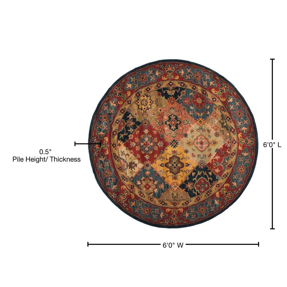 Heritage Red and Multicolor Hand-Tufted Wool Round Rug