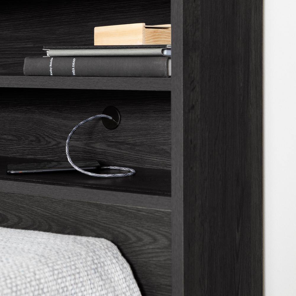 Gray Oak Twin Wood Headboard with Storage