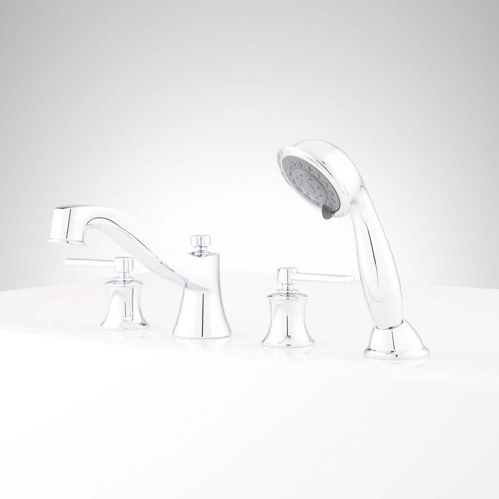 Chrome Deck Mounted Roman Tub Filler Faucet with Handshower