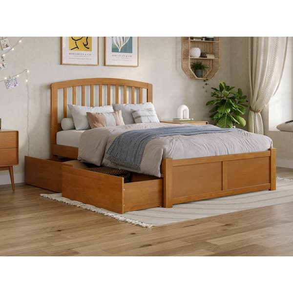 AFI Richmond Light Toffee Natural Bronze Solid Wood Frame Full Platform Bed with Footboard and Storage Drawers