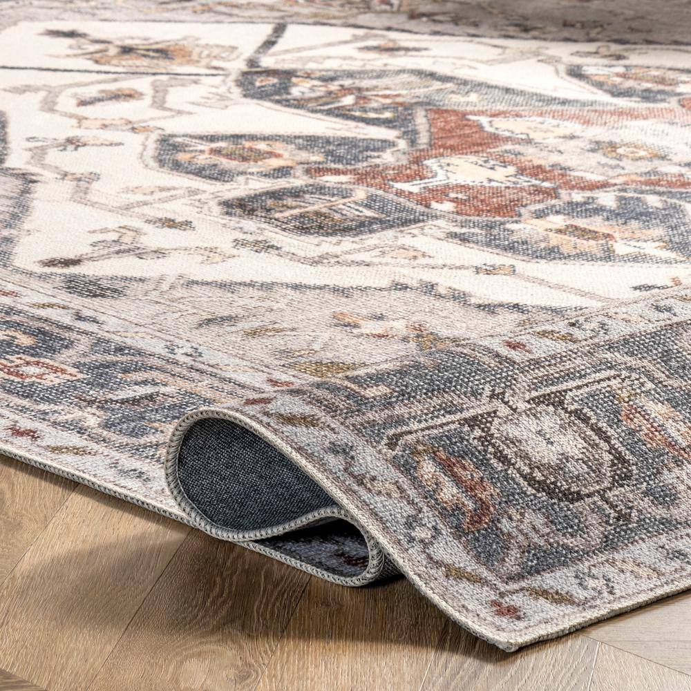 Ivory 8' x 10' Synthetic Medallion Washable Area Rug