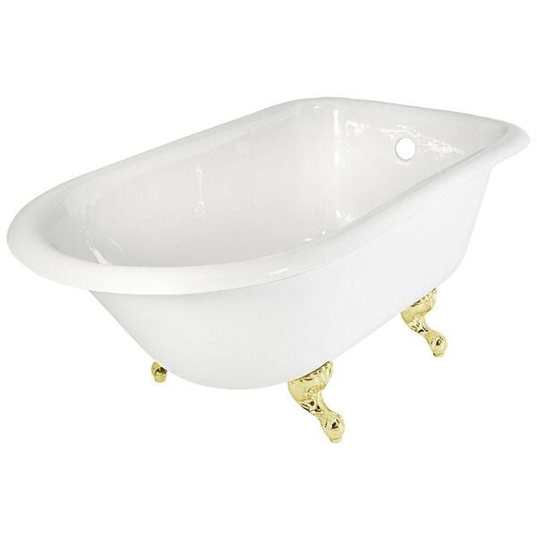 Elizabethan Classics 54 in. Roll Top Cast Iron Tub Less Faucet Holes in White with Ball and Claw Feet in Oil Rubbed Bronze