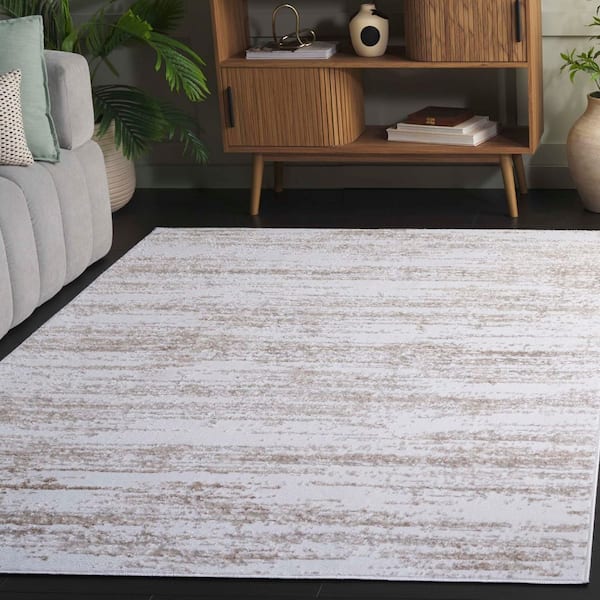 Maya 7 ft. x 7 ft. Ivory/Beige Distressed Abstract Square Area Rug